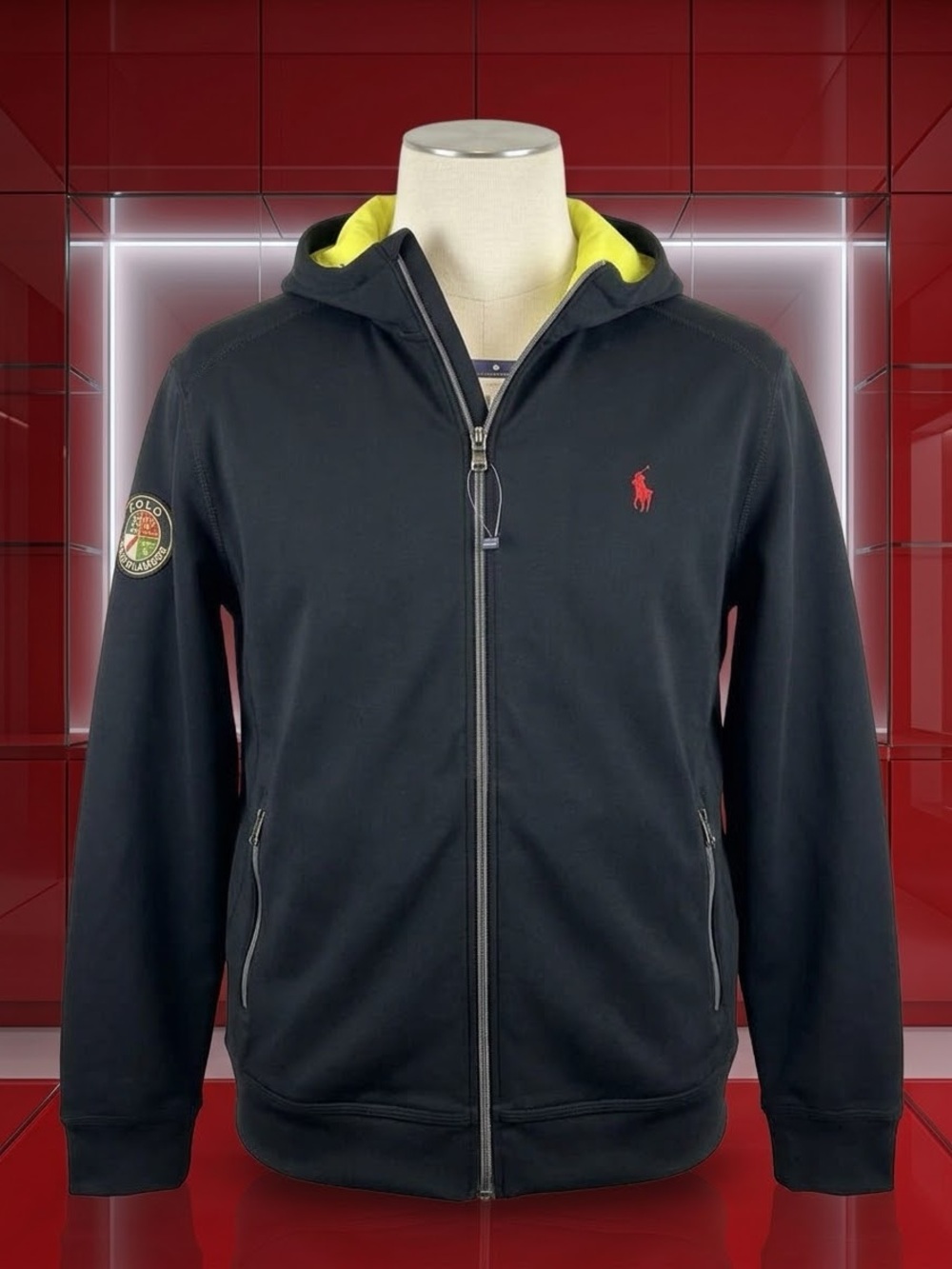 Ralph Lauren Black Hooded Windbreaker with Yellow Lining